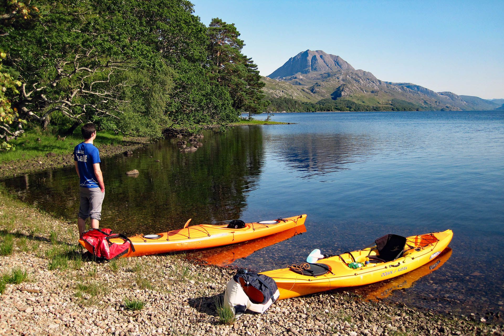 A picture of a kayaker on the shores of Loch Maree, Gairloch